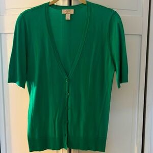 Green v neck short sleeved cotton cardigan
